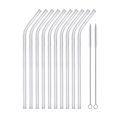 12 teilig Glas Trinkhalm Set