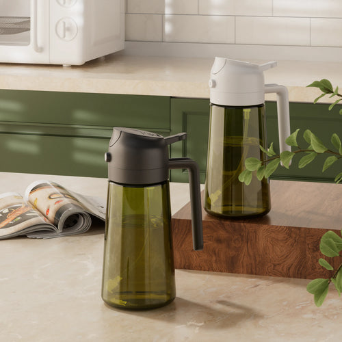 2 in 1 Oil Spray Bottle Dark Green Glass 2Pcs