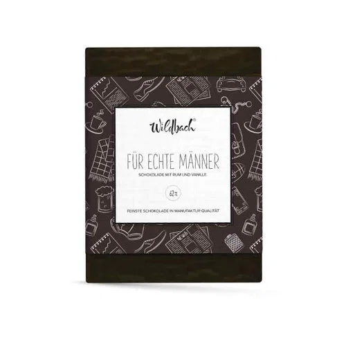 "Für echte Männer" -Zartbitterschokolade mit Jamaika-Rum-Sahnetrüffel und Bourbon-Vanille