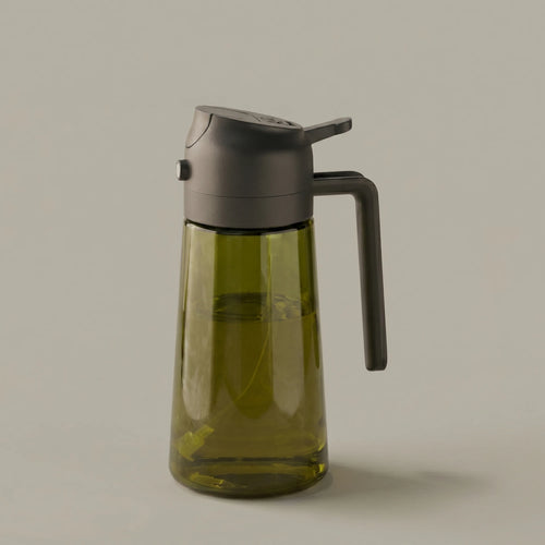 2-in-1 Oil Sprayer Bottle – 16oz Glass Olive Oil Dispenser for Cooking, Salad & Grill (Dark Green) - with Label Stickers
